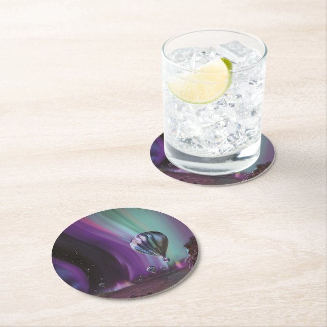 Jupiter Travel by Hot Air Balloon Bighty Auroras Round Paper Coaster (Insitu)