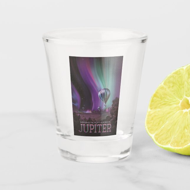 Jupiter Travel by Hot Air Balloon Bighty Auroras Shot Glass (Front)