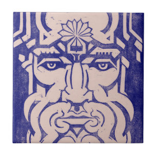 Jupiter Zeus King of Gods Greek Mythology Blue Tile