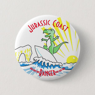 Jurassic Coast Surfing Dinosaur Ranger  6 Cm Round Badge
