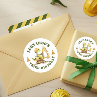 Jurassic Construction Zone Boy Birthday Classic Round Sticker