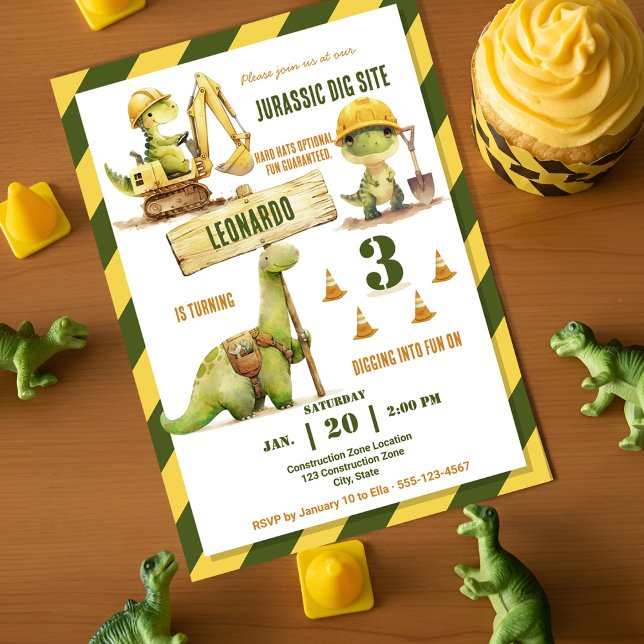 Jurassic Construction Zone Boy Birthday Party Invitation (Creator Uploaded)