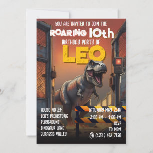 Jurassic Containment Breach T Rex 10th Birthday  Invitation