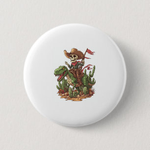 Jurassic Cowboy Skull � Funny Dino Rodeo 6 Cm Round Badge