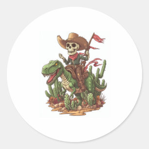 Jurassic Cowboy Skull – Funny Dino Rodeo Classic Round Sticker