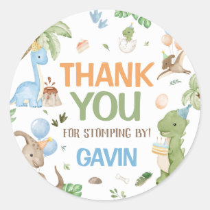 Jurassic Cute Dinosaur Birthday Party Classic Round Sticker