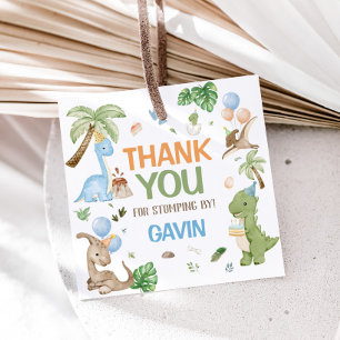 Jurassic Cute Dinosaur Birthday Party Square Favour Tags