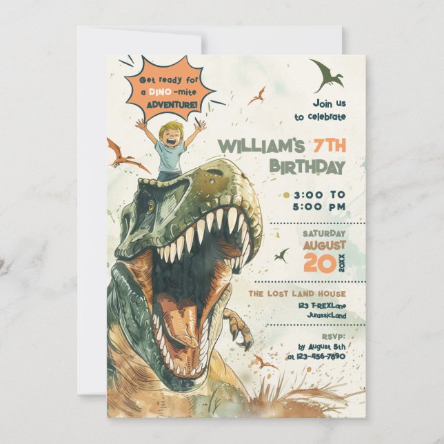 Jurassic Dino Ride 2 Blonde Hair Birthday Party  Invitation (Front)