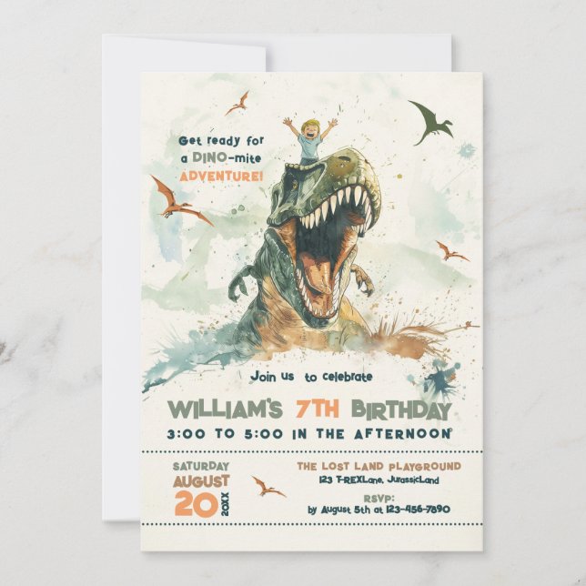 Jurassic Dino Ride Blonde Hair Boy Birthday Party  Invitation (Front)