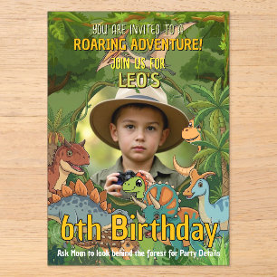 Jurassic Dinosaur 6th Birthday Photo Acrylic Invitations
