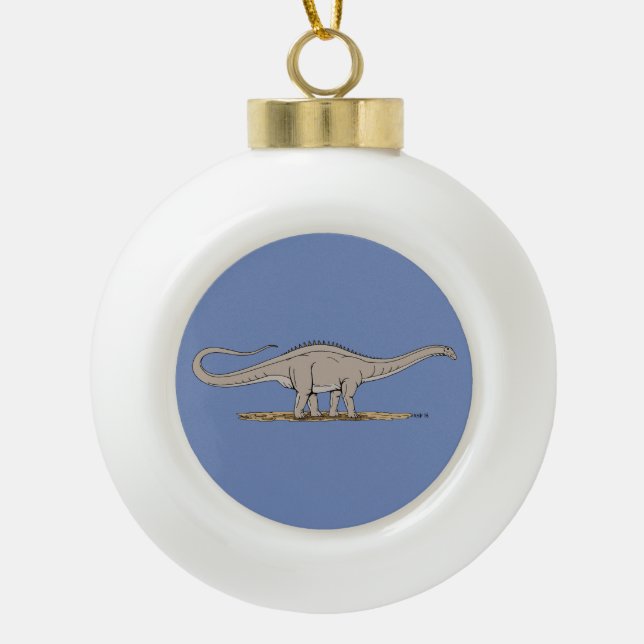 Jurassic Dinosaur Apatosaurus Ceramic Ball Christmas Ornament (Front)