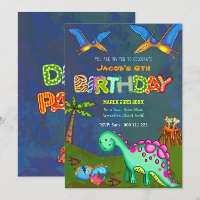 Jurassic Dinosaur Birthday Party Kids Celebration Invitation (Front/Back)