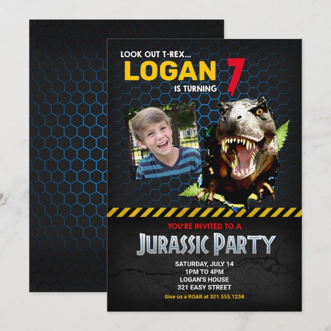 Jurassic Dinosaur Themed Birthday Party Invitation (Front/Back)
