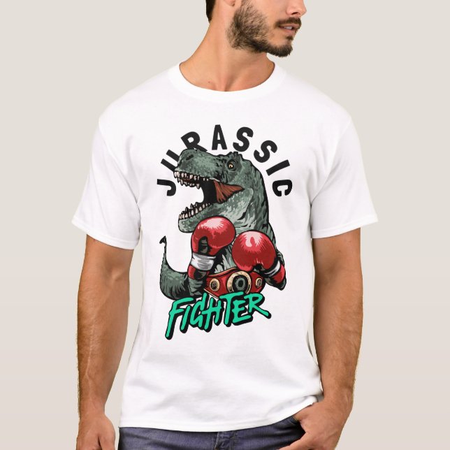 Jurassic fighter slogan with dinosaur in boxing T-Shirt (Front)