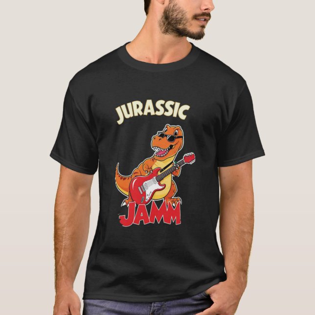 Jurassic Jam Men's T-Shirt – Dinosaur Playing Guit (Front)