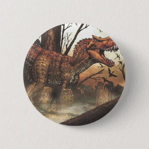 Jurassic Journey: Dinosaur in its Natural Habitat 6 Cm Round Badge