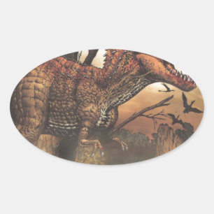Jurassic Journey: Dinosaur in its Natural Habitat Oval Sticker