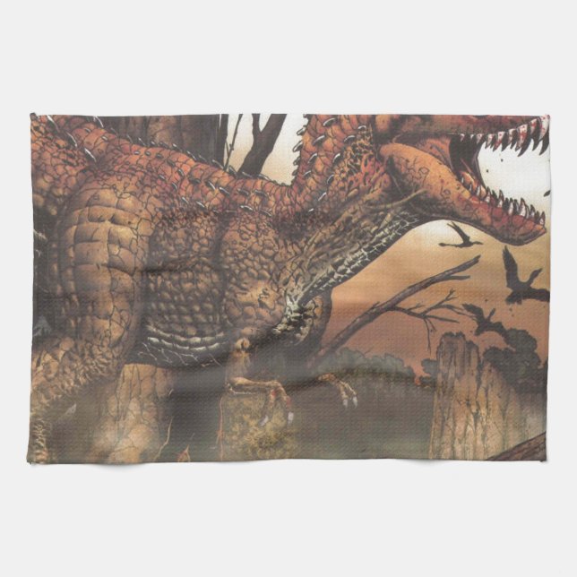 Jurassic Journey: Dinosaur in its Natural Habitat Tea Towel (Horizontal)