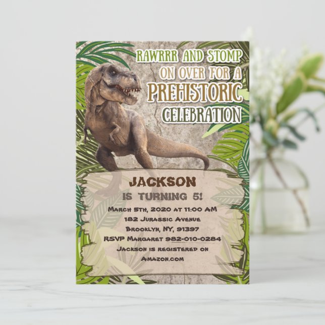 Jurassic Park Dinosaur Birthday Invitation (Standing Front)