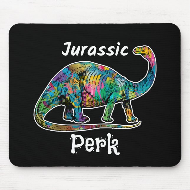 Jurassic Perk Colorful Dinosaur Black Mouse Mat (Front)
