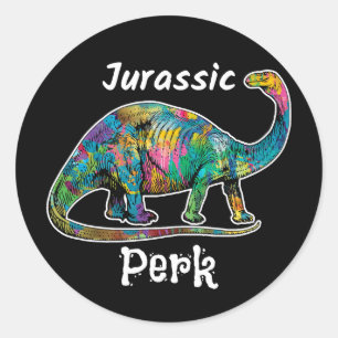 Jurassic Perk Colorful Dinosaur Dark Classic Round Sticker