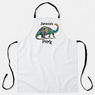 Jurassic Perk Colorful Dinosaur White Apron
