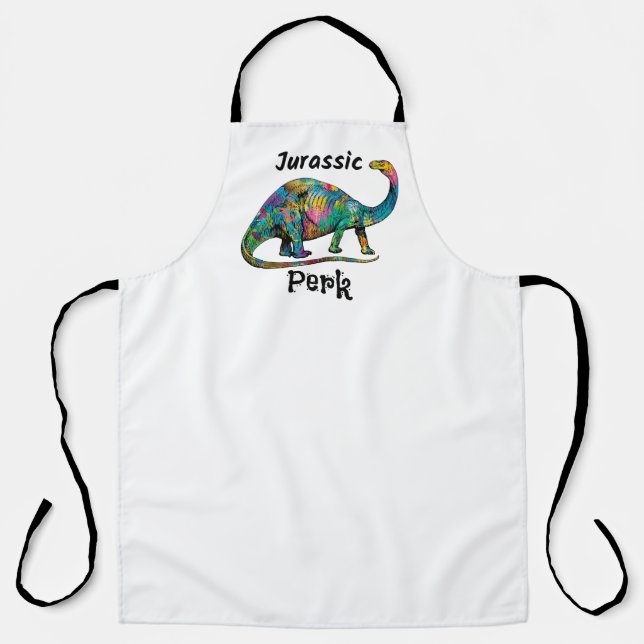 Jurassic Perk Colorful Dinosaur White Apron (Front)