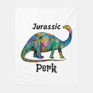 Jurassic Perk Colorful Dinosaur White Fleece Blanket