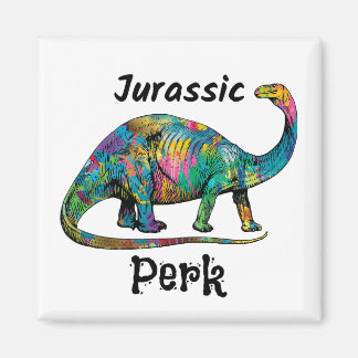 Jurassic Perk Colorful Dinosaur White Magnet