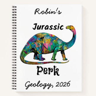 Jurassic Perk Colorful Dinosaur White Notebook