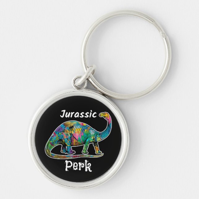 Jurassic Perk Colourful Dinosaur Black Key Ring (Front)