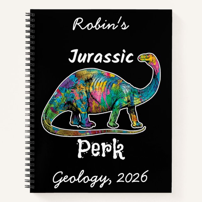 Jurassic Perk Colourful Dinosaur Black Notebook (Front)