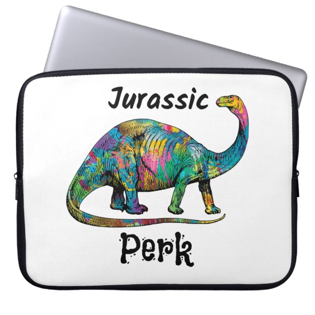 Jurassic Perk Colourful Dinosaur White Laptop Sleeve (Front)