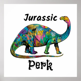 Jurassic Perk Colourful Dinosaur White Poster