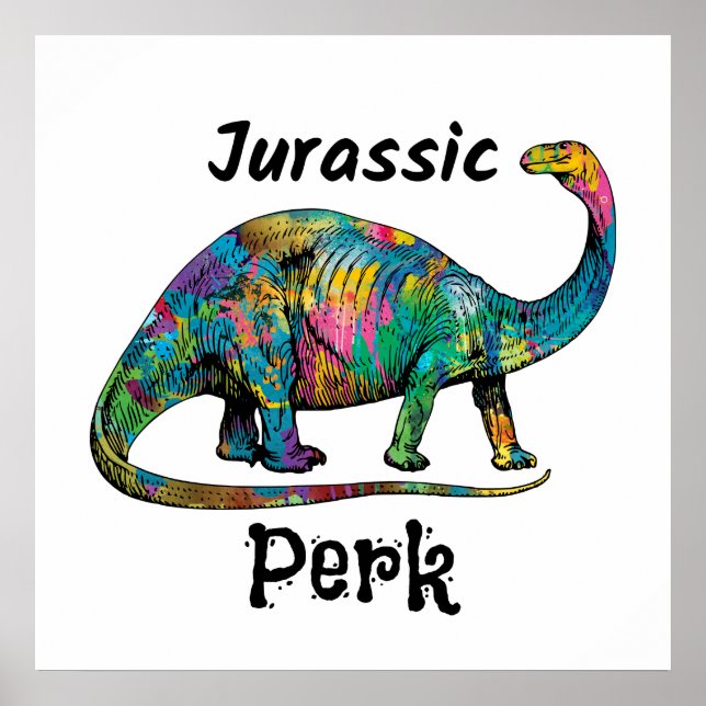 Jurassic Perk Colourful Dinosaur White Poster (Front)