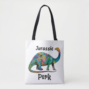Jurassic Perk Colourful Dinosaur White Tote Bag
