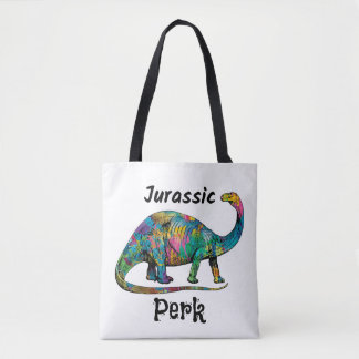 Jurassic Perk Colourful Dinosaur White Tote Bag
