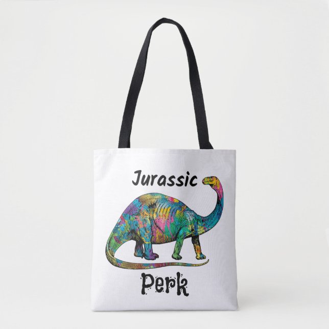 Jurassic Perk Colourful Dinosaur White Tote Bag (Front)