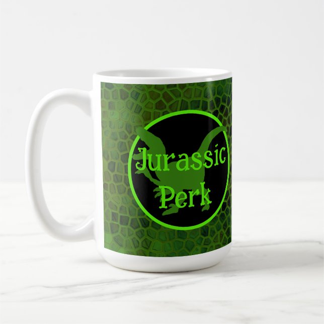 Jurassic Perk Green Dinosaur Hide  Coffee Mug (Left)