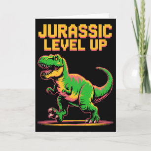 Juric Level Up Pixel Dinosaur Birthday Gamer  Card