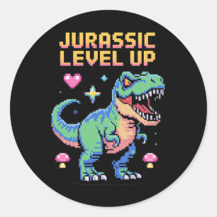 Juric Level Up Pixel Dinosaur Retro Gamer 1  Classic Round Sticker