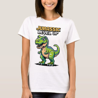 Juric Level Up Pixel Dinosaur Retro Gamer  T-Shirt