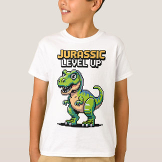 Juric Level Up Pixel Dinosaur Retro Gamer  T-Shirt