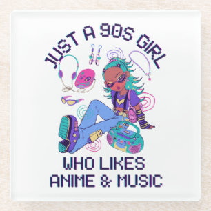 Just a 90s Girl Who likes music Glass Coaster