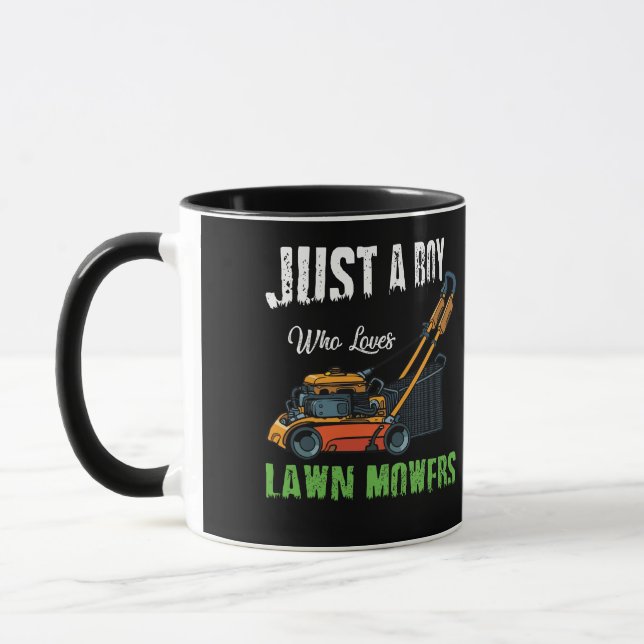 Just A Boy Who Love Lawn Mowing Lawn Mower Farm Mug (Left)