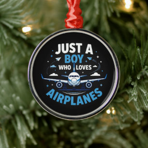 Just A Boy who Loves Aeroplanes Metal Tree Decoration
