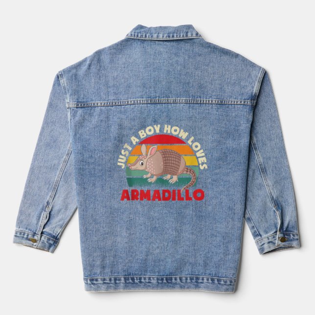 Just A Boy Who Loves Armadillo Funny Armadillos Lo Denim Jacket (Back)