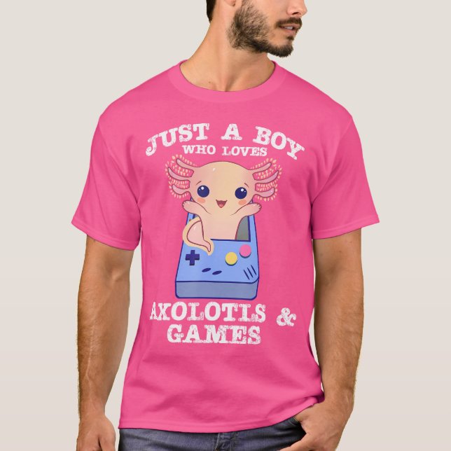 Just A Boy Who Loves Axolotls Cute Kawaii Salamand T-Shirt (Front)