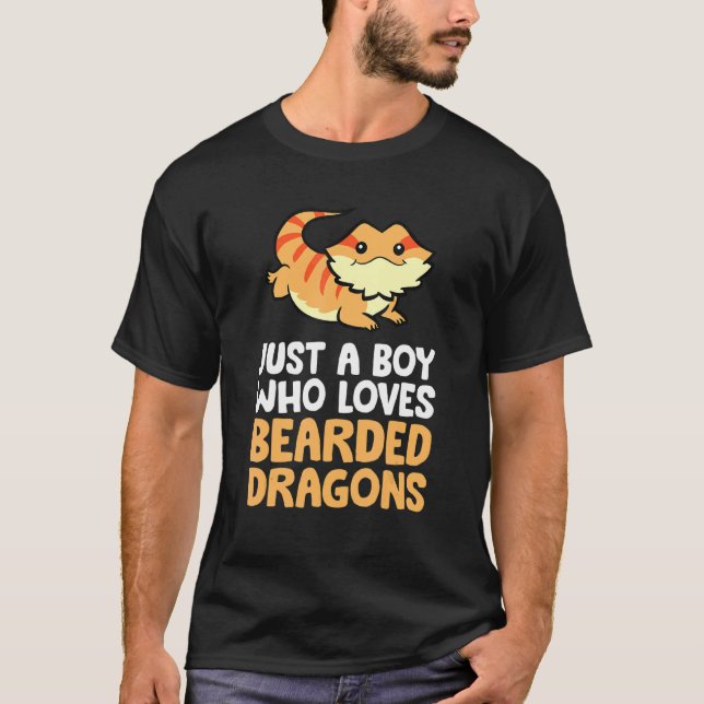 Just A Boy Who Loves Bearded Dragons Reptile Lizar T-Shirt (Front)