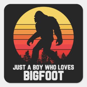 Just A Boy Who Loves BIGFOOT Bigfoot Retro Square Sticker